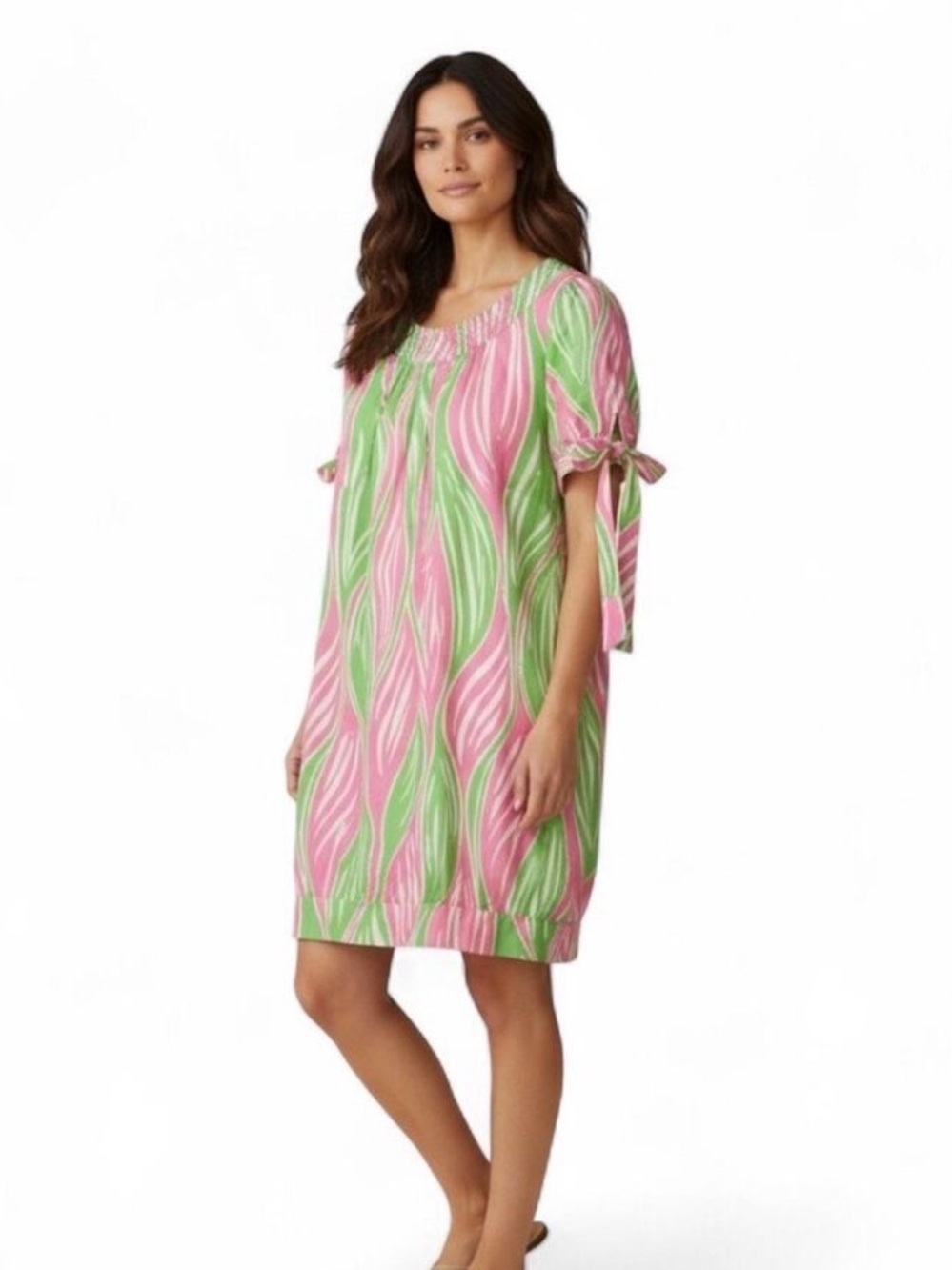 Lilly Pulitzer Pink & Green Printed Tie-Sleeve Swim Coverup Dress